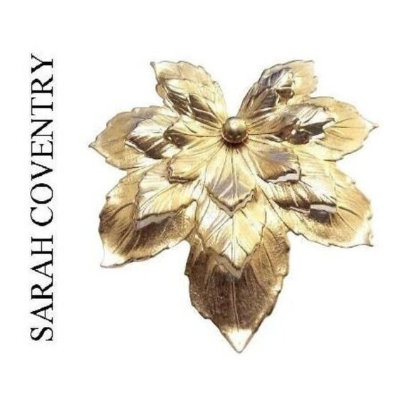 Sarah Coventry Maple Leaf Three Layered Pin Brooch Gold Tone - Picture 1 of 5